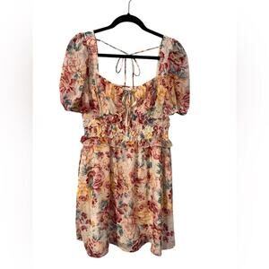 Listicle‎ So Lovely Floral Square Neck Dress Lined Dress Keyhole Tie in Front